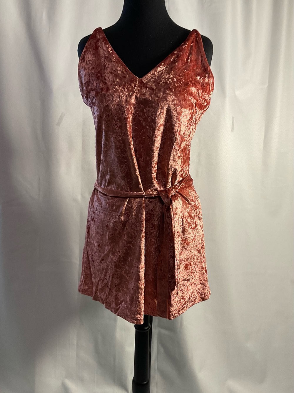 Sleeveless Crushed Velvet Tunic in Rose Rust with Self-Tie Belt